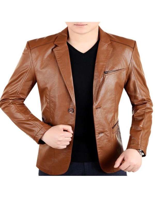 HugMe.fashion Leather Coat in Black Blazer Men Off...